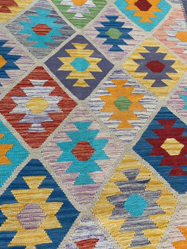 Kelim Teppich Boho 203x149 Handgewebt Schurwolle – Bild 6