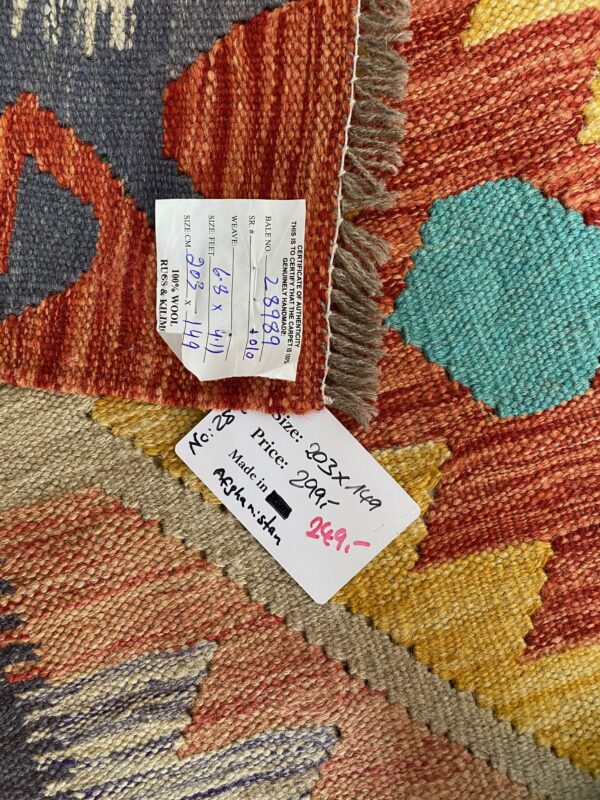 Kelim Teppich Boho 203x149 Handgewebt Schurwolle – Bild 5