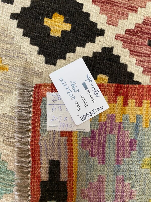 Kelim Teppich Boho 203x150 Handgewebt Schurwolle – Bild 6