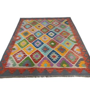 Boho Style Kelim Teppich 203x157 Handgewebt