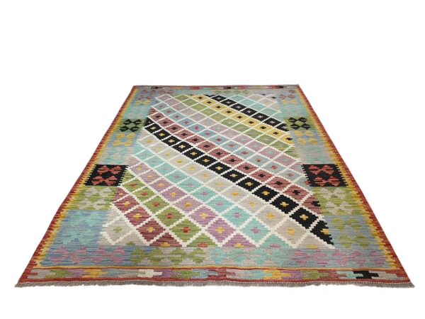Kelim Teppich Boho 203x150 Handgewebt Schurwolle