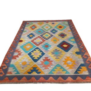 Kelim Teppich Boho 203x149 Handgewebt Schurwolle