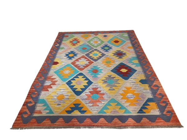 Kelim Teppich Boho 203x149 Handgewebt Schurwolle