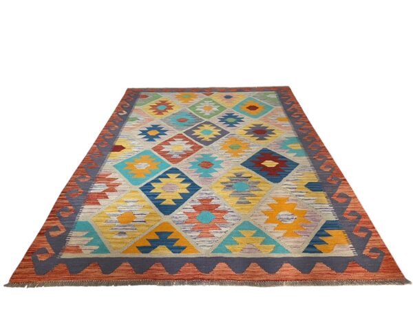 Kelim Teppich Boho 203x149 Handgewebt Schurwolle – Bild 2