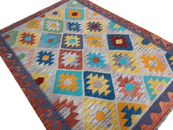 Kelim Teppich Boho 203x149 Handgewebt Schurwolle – Bild 4