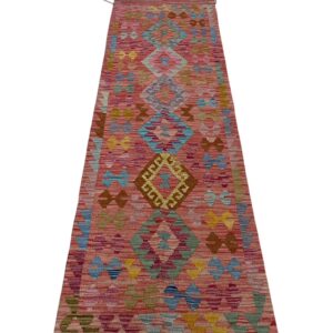 Afghan Mina Kelim Läufer Teppich 197x65 Handgewebt Unikat