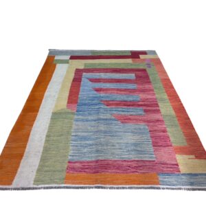 Designer Kelim Teppich 218x153 Unikat Handgewebt