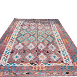 Boho Kelim Teppich Handgewebt 259x194 Unikat